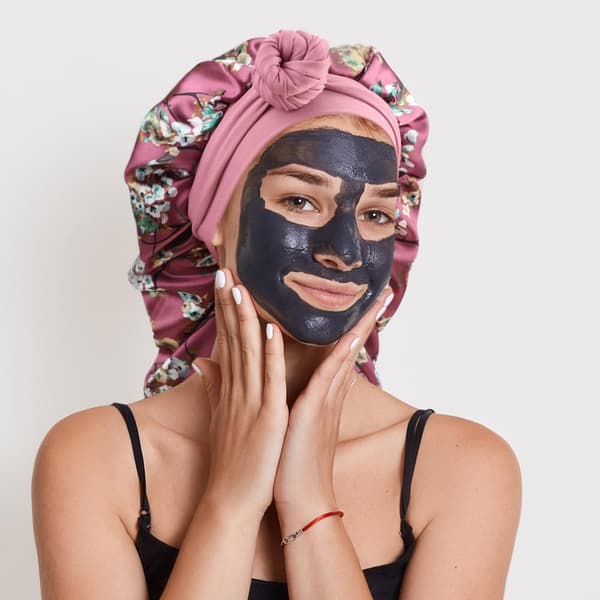 Lång flätmössa i satin för sömn, justerbart knytband med scrunchie