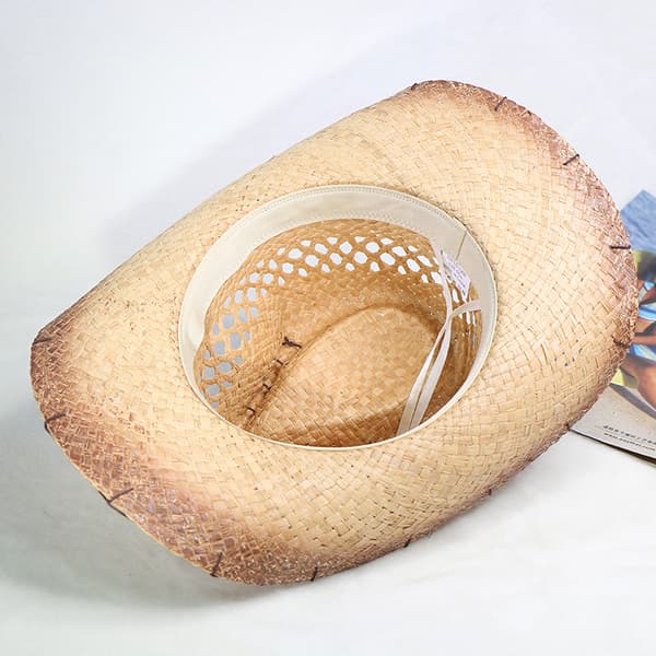 Raffia Strå Cowboyhatt Bred Brem Sommer Strand Solhatt Beige