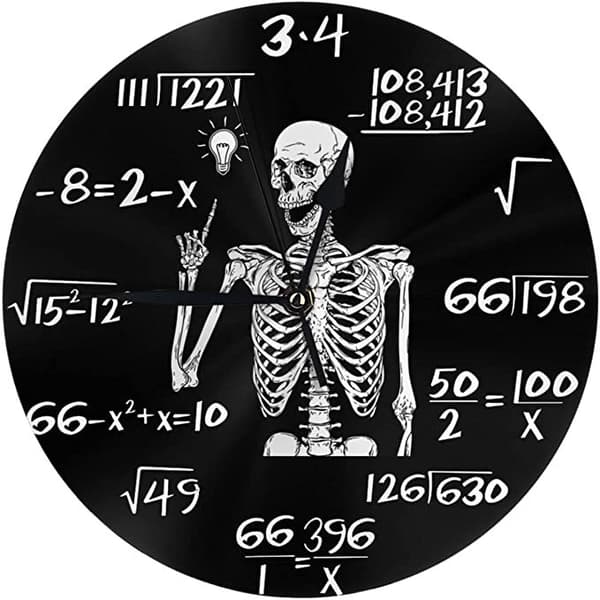 Creative Skeleton Math Wall Clock | Fun and Unique Design | Silent & Non-Ticking | 30cm | Ideal for Classroom, Office, or Home Decor | Cool Math & Sci
