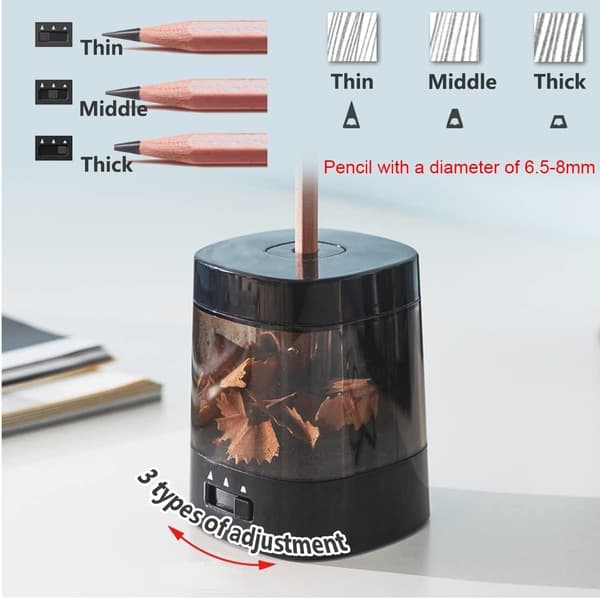 Sähkökäyttöinen teroitin, 3 asetusta, USB-virta 6-8 mm kynille, musta
