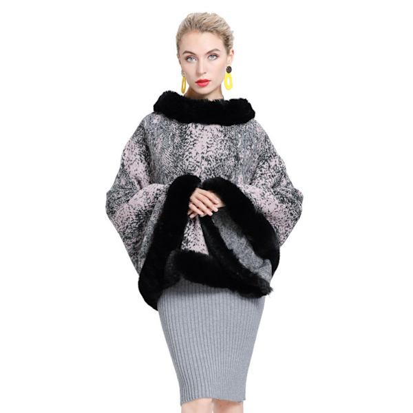 Lös Jacquard Pullover Wrap sjal med fuskpäls trimning Lös filt för dam