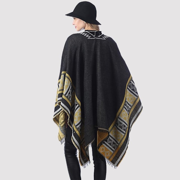 Geometrisk sjal halsduk Öppen front Poncho vinterkofta för dam