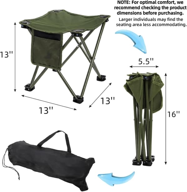 2-pack gröna hopfällbara campingpallar 33 x 33 x 33 cm med bärväska