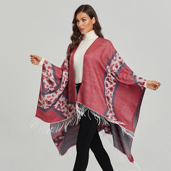 Rosa print Pashmina Sjal Wrap med tofs Vinter Poncho Cashmere Feel Cape för kvinnor