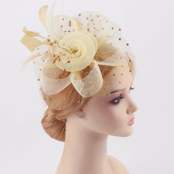 Blomster-fascinator for kvinner med hodebånd og klemme, hårtilbehør til teselskap