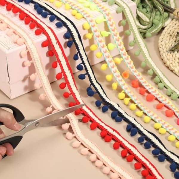 5,5 yards grå pom pom kantbånd, polyesterbånd til syning og DIY-håndværk