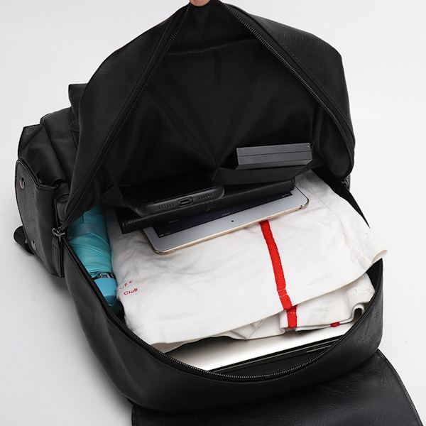 Laptop Ryggsäck Studenter Axelväska PU Läderväska för Man black