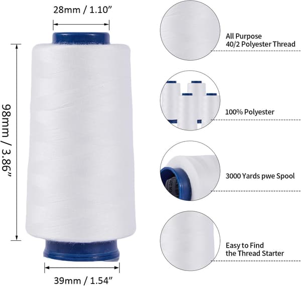 3-pak hvide overlock-trådruller 3000 yards 40S/2 polyester sytråd