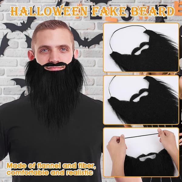 Svart løsskjegg med elastisk stropp for Halloween- og julekostymefester