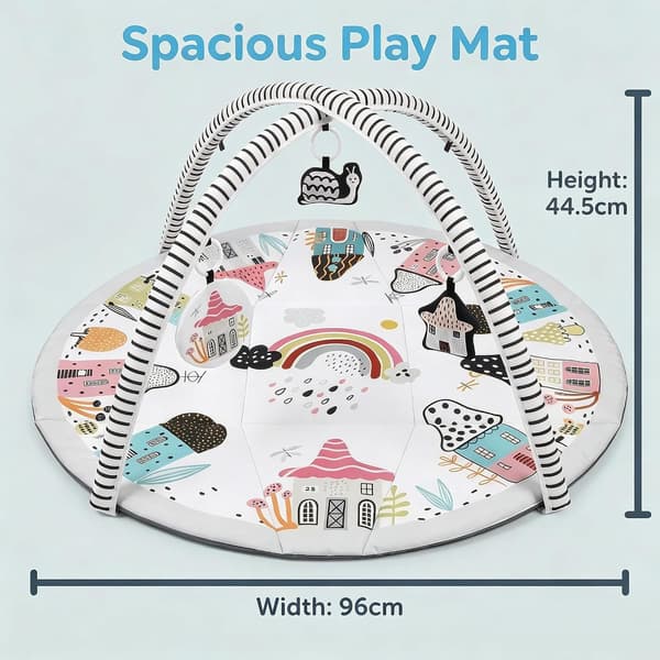 Babygym med 5 sensoriska leksaker, spegel och aktivitetsbåge för magläge