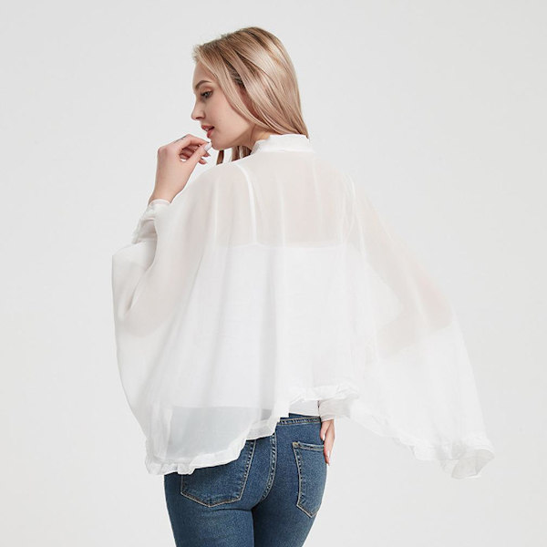 Vit chiffongponcho för damer Solskyddande sjalar med volanger Sängkläder för dam