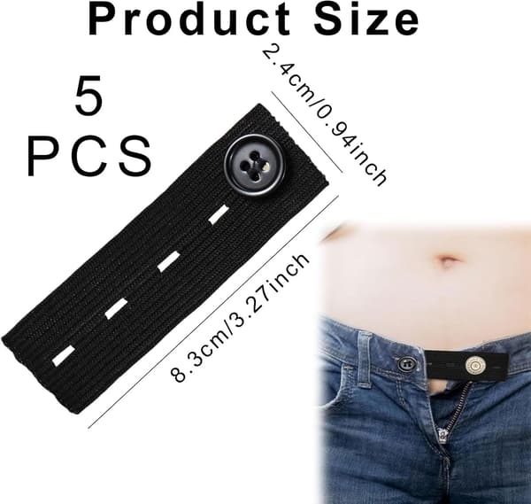 5-pack justerbara elastiska midjeförlängare för jeans, byxor och långbyxor