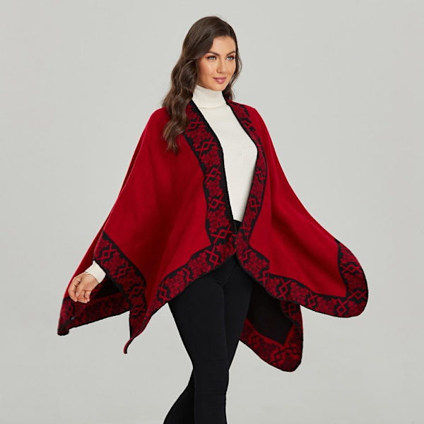 Sjalomslag Dubbelsidig Jacquard Poncho Open Front Cape för dam