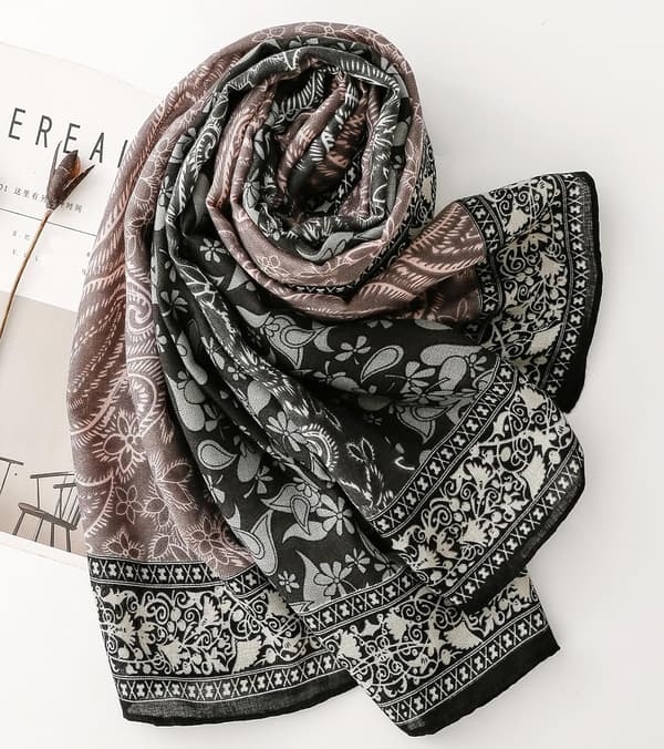 Oversized paisley-tørklæde til kvinder, let langt sjal, sort blomsterprint