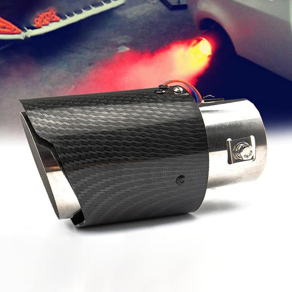 Karbonfiber LED Eksosstuss med Rødt Lys, Rustfritt Stål, 35-61mm