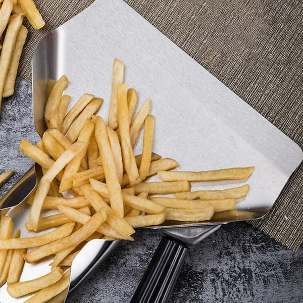 Pommes frites-øse i rustfritt stål, popcornspade med håndtak for snacks
