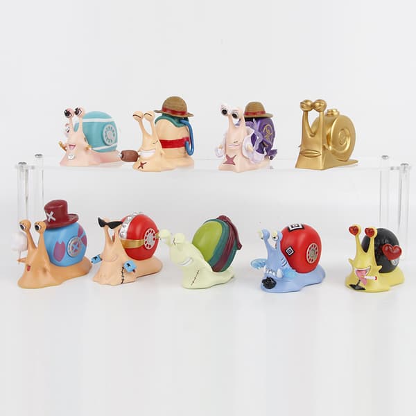 9 stk. One Piece Den Den Mushi sneglefigurer 8 cm PVC samlerobjekt-sæt