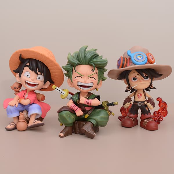 3-pack One Piece Luffy, Zoro och Ace PVC Chibi-figurer set 14 cm