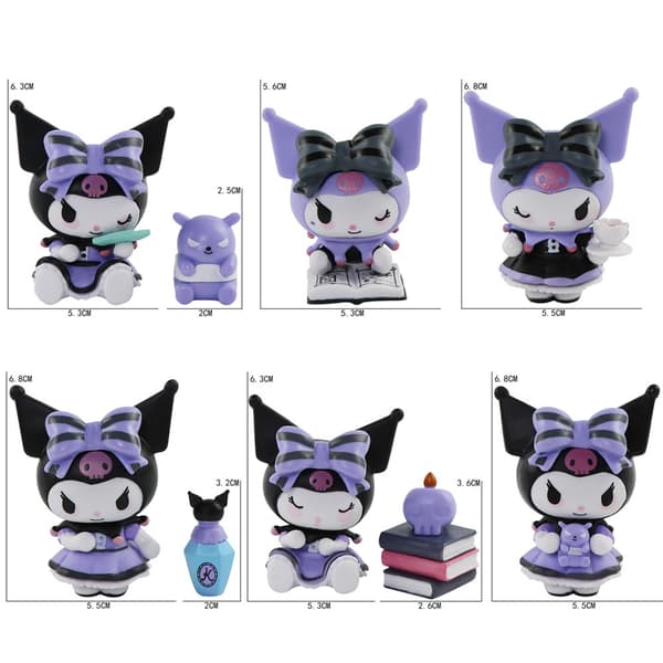 6 stk. Kuromis Fortune-tema PVC-minifigurer lilla sort samlerobjekt dekoration