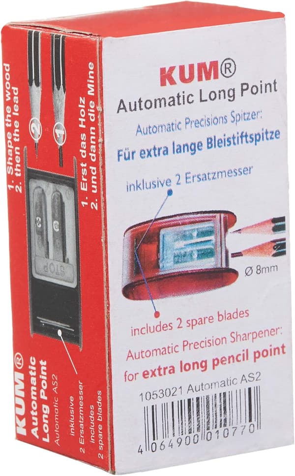 Blyantspidser med to huller til lang spids, fleksible blade og beholder