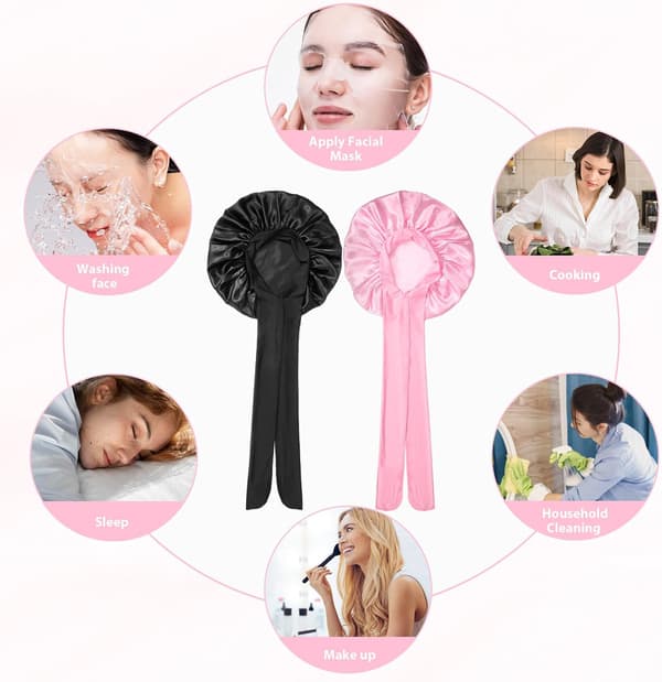 Satinhätta för sömn, 2-pack hårinpackning med scrunchies, för kvinnor och flickor