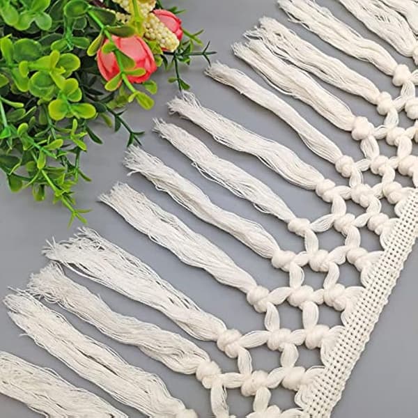 Elfenbensvit bomullstofsfrans 5 yards x 13 cm makraméspets för DIY-dekor