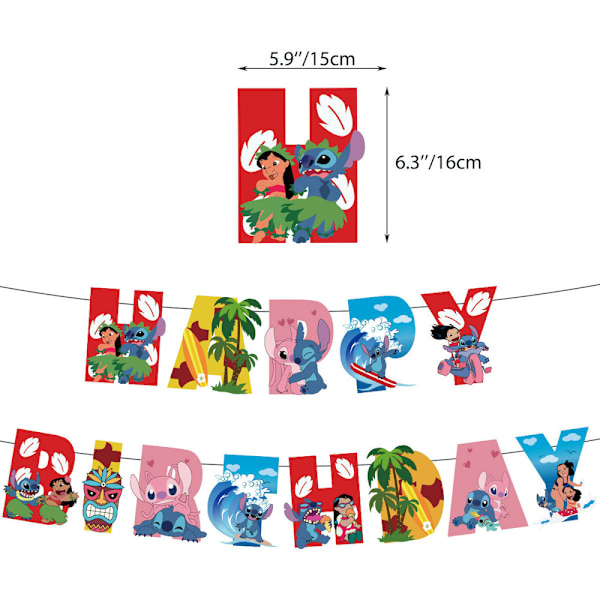 Sy Lilo födelsedagsballonger med Banner Cake Topper Latex set festdekoration