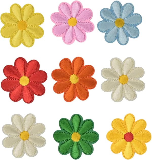 17 stk. blomster- og sommerfugle-strygemærker, broderede applikationer til tøj