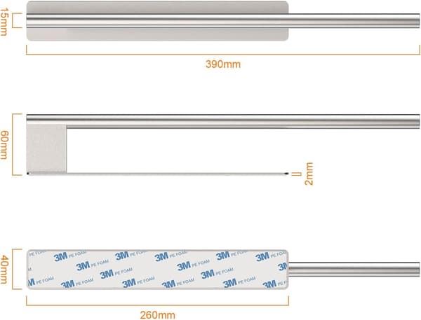 39 cm selvklæbende håndklædeholder i SUS304 rustfrit stål, vægmontering uden boring