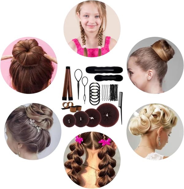 36-delars hårstyling-kit med donut-hårmunkar och flätverktyg för kvinnor