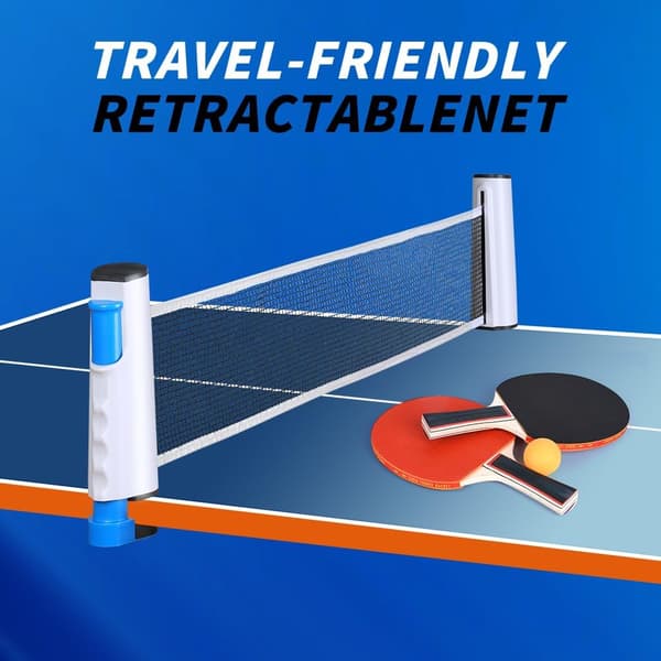 Bärbart bordtennisset med nät | 2 racketar | 3 bollar | Utdragbart kit
