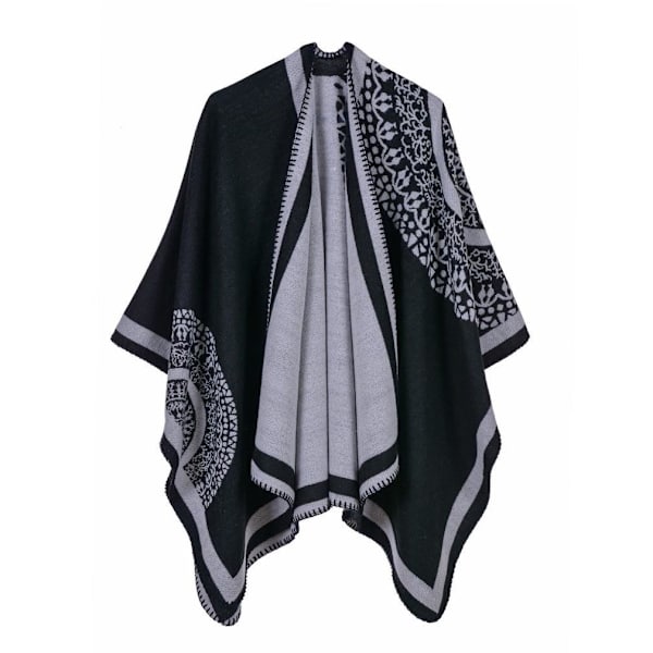 Geometriskt mönster sjal wrap öppen front lång kappa för dam