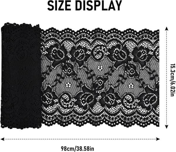 Svart elastisk blondekant 15 cm x 1 yard nylon-spandex for søm og hobby