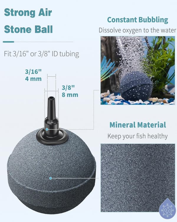 Akvarieluftsten 5 cm, 2-pack gråa bubbelspridare för akvarier