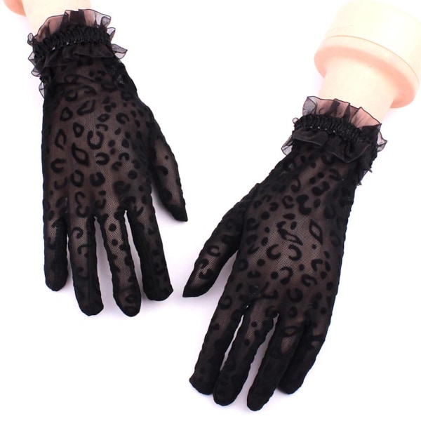 Klassiska korta handskar Leopardmönster Clubwear Solskydd Stretchy Handskar Svart