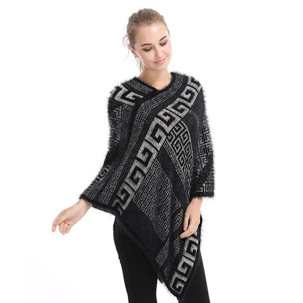Pullover Cape Loose Warm Coat Tuftad Poncho Sweater Coat för Dam