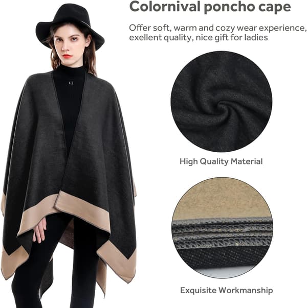 Strikket poncho-sjal til kvinder, oversized, varm cape med åben front