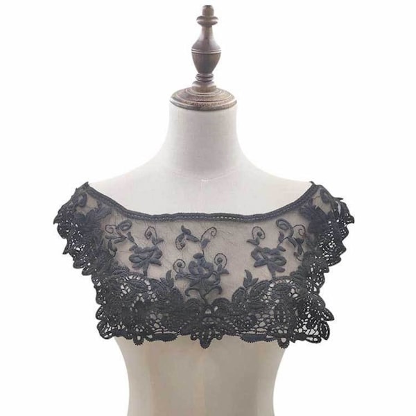 Ihålig avtagbar blus Tofs Fake Collar DIY Net Spets Silk False Collar Svart