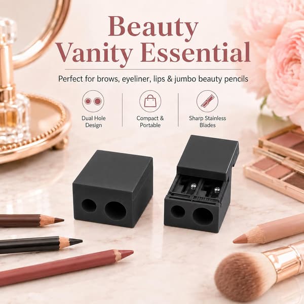 2-pak makeup-blyantspidser med to huller og beholder til læbe- og eyeliner