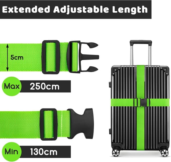 2-pack förlängda bagageremmar, 130–250 cm justerbara gröna resväskbälten
