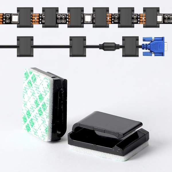 60 stk. PA66 selvklæbende LED-strip-clips, sorte monteringsholdere til 10 mm