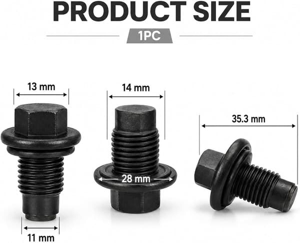 Bundprop til oliesump med gummipakning, 13 mm sekskantet stålbolt til bundkar