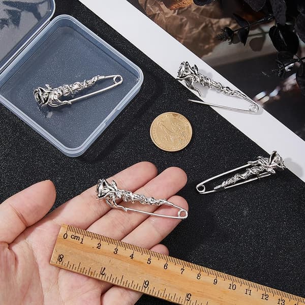 2 st kiltnålar, 5,55 cm, antik silver, legering, för sömnad och pyssel