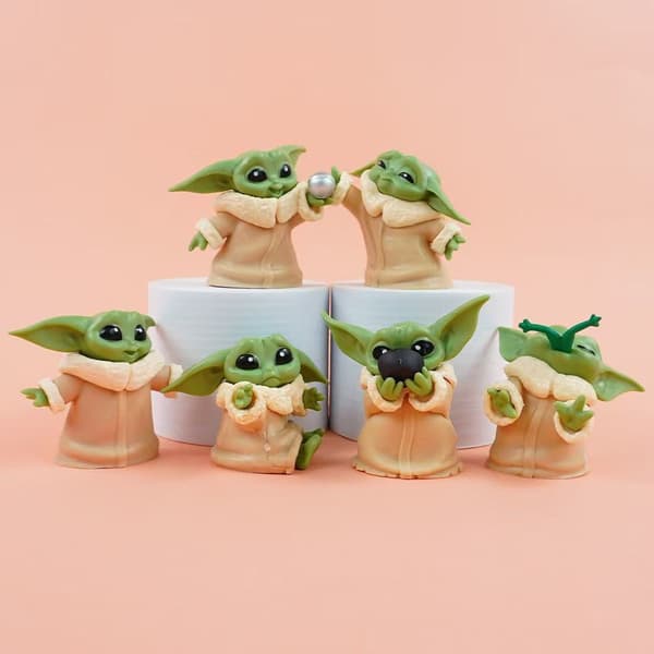 6 stk. grønne Yoda Chibi PVC-figursæt til samling og skrivebordsudstilling