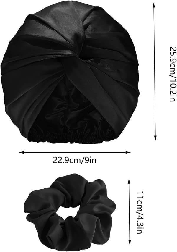 Satin-nattmössa för sömn med elastisk rosett och set med 2 hårscrunchies