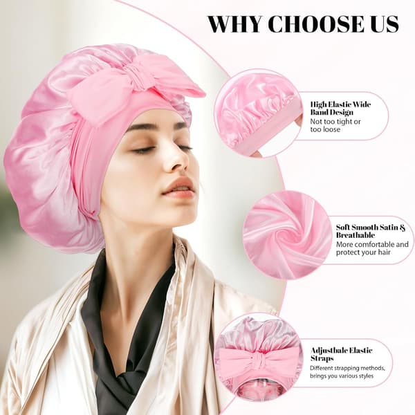 Satinhätta för sömn, 2-pack hårinpackning med scrunchies, för kvinnor och flickor