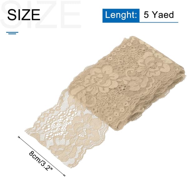 Beige blomstret elastisk blondebånd 5 yards 8,1 cm bredt til syprojekter