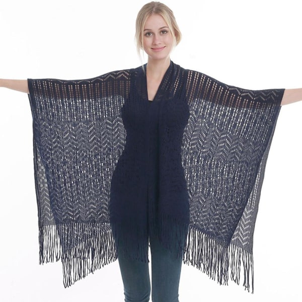Hollow-Out Sjal Lång Stickning Coat med Tofs för Dam