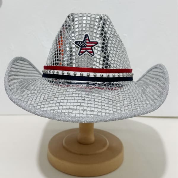 Sølv Paillet Cowboyhat Patriotisk Westernhat til 4. juli