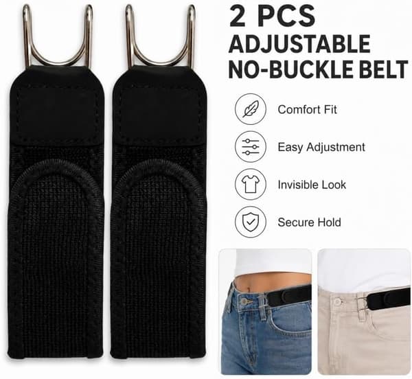 2 stk. elastiske taljestrammere uden spænde til jeans, bukser og arbejdstøj